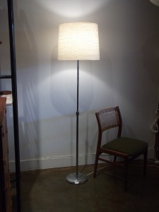 Chrome retractable floor lamp with a Large Lotte shade,these lamps were sold by Lotte in the seventies - (SOLD)
