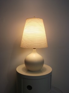 Super sweet 1960's ceramic lamp designed by Artists Lotte & Gunnar Bostlund - comes with it's original fiberglass shade - this beauty would make a lovely bed-side lamp - stands - 18"H - (SOLD)
