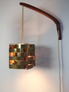 Unique Danish Mid-century wall light - metal shade with teak adjustable arm - very good vintage condition - 16"D - (SOLD)