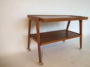 Fantastic Mid-century Modern 2 tier teak serving cart - many uses - bar cart , media unit, think receiver, turntable, or take off the wheels ( its easy) and use it as an end table beside your fabulous MCM sofa :) - fantastic vintage condition - (SOLD)