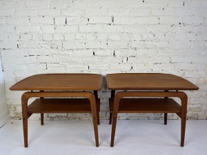 Outstanding high quality pair of 1960s side table Designed by Arne Hovmand Olsen - Denmark lovely floating design that is very pleasing to the eye along with many other design details - a must see - newly refinished - these beauties measure -(SOLD)