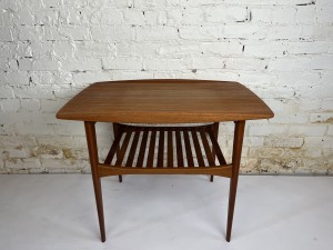 Handsome Mid-century Modern 2 tier teak end /side table designed by Tove & Edvard Kindt-Larsen for France & Son - Made in Denmark - newly refinished with a small burnt mark ( smoker?) on top - ONLY - SOLD
