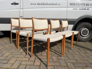 Gorgeous set of 6 teak dining chairs model 80 designed by Niels Otto Møller for J.L. Møller-Højbjerg, Denmark -upholstery is clean and in nice condition as is the are the solid wood frames - quality Danish craftsmanship - WOW - $2400/set