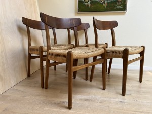 Spectacular Classic set of 4 teak dining chairs with original double woven papercord seats - Designed by Hans J. Wegner for Carl Hansen & Son - model CH23 good vintage original condition - SOLD