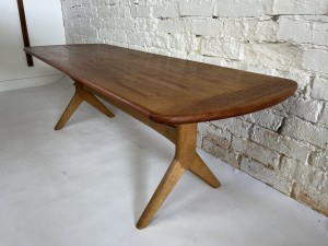 Spectacular Stylish Mid-century Modern teak and oak coffee table - a lovely focal point for your living space - measures 57"L x 19.5"D x 18"H - $975