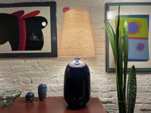 Gorgeous large Cobalt blue Mid-century Modern Ceramic lamp with its original fiberglass shade by Husband & Wife Duo Lotte & Gunnar Bostlund - (SOLD)