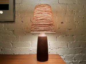 Beautiful Mid-century Modern ceramic lamp with its original fiberglass shade by Husband-and-Wife due Lotte & Gunnar Bostlund - $375