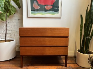 Incredible Mid-century Modern ( 1960s ) 3 drawer teak dresser - newly refinished - WOW- measures - 31.5" x 19"D x 27.25"H $700