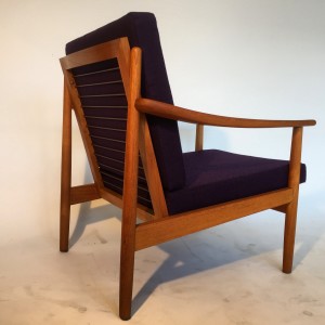 Incredible Danish teak easy chair by Fabian - Made in Denmark - newly upholstered in a stunning rich dark deep purple wool by Kvadrat - and new foam - (SOLD)