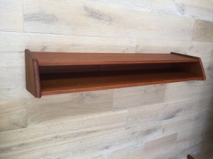 Handsome Mid-century Modern teak wall shelf with cubbie, perfect under a mirror in your front entry way.... super sleek and slim - Made in Denmark - nice dark patina -(SOLD)