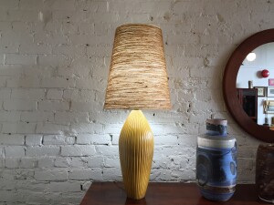 Outstanding 1950's/early 60's 's incised ceramic lamp by husband and wife duo Lotte and Gunnar Bostlund - it comes with the original fiberglass spuns shade - a collector's must have as it is a rare - no longer produced model - (SOLD)