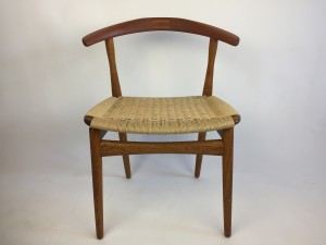 Exceptional 1950s dining chair designed by Architect Henning Kjaernulf - Denmark - newly refinished solid oak frame and newly weaved paper cord seat - 1 left - $750