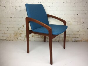 Gorgeous Mid-century Modern teak arm chair by Danish Company Korup Stolefabrik - Denmark - newly re-upholstered in a stunning high quality blue wool upholstery - incredibly comfortable - would make a fabulous desk chair /occasional chair for any room in your house -(SOLD)