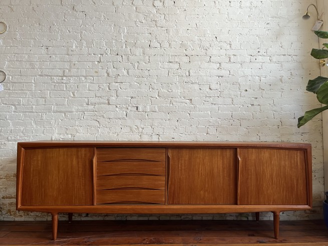 Outstanding Mid-century Modern 4 section teak sideboard - perfectly gorgeous grounding piece for any room in your home - loads of storage - newly refinished -94.5"L x 18.5"D x 30.5"H - $2975