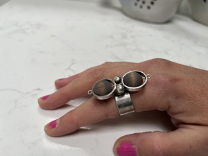 A fabulous 1960s modernist pewter ring with wood by Aarikka Finland $150 (HOLD)