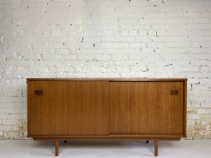 Handsome 1960s teak sideboard - high quality craftsmanship - lovely smaller size - good vintage condition - measures - 59"L x 16.5"D x 30"H - (SOLD)