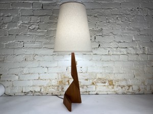 Magnificent Mid-century Modern teak zig zag table lamp - comes with new custom shade (SOLD)