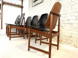 Spectacular Set of 6 Mid-century Modern high back teak dining chairs designed by Arne Hovmand Olsen, as is vintage condition -(SOLD)