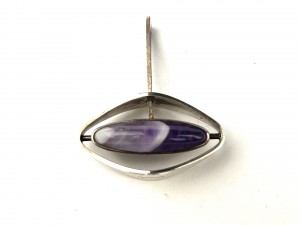 Vintage modernist silver pendant with a purple banded amethyst SOLD
