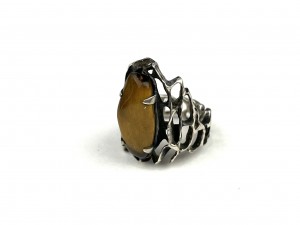 Incredible Modernist Silver ring with a gorgeous raw tiger's eye stone - stamped sterling - SOLD