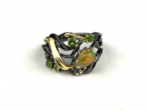 Gorgeous Oxidized Silver Ring with green garnets - stamped 925 - (SOLD)