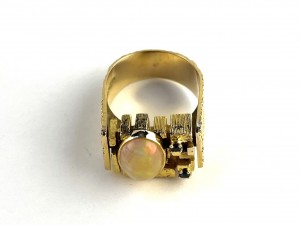 Great vintage 14k gold modernist ring with a fire opal (SOLD)