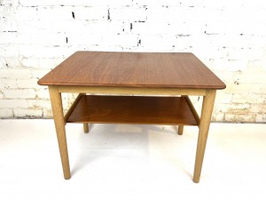 Exceptionally high quality 2 tier end table by Hans J. Wegner - comprised of solid oak legs and solid teak table top - excellent vintage condition - a RARE FIND - measures - (SOLD)