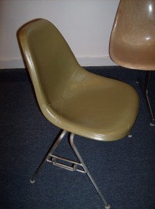 Fabulous Original Vintage Eames for Herman Miller side chair in olive green vinyl on a stacking base - (SOLD)