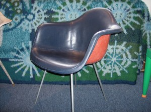 Original  Eames RARE red fiberglass arm shell chair w/navy blue vinyl cover - 2 available - (SOLD)