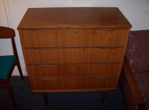 Superb Mid-century modern Danish teak 4 drawer highboy dresser w/dovetails - comes with the original keys - it is a 7 out of ten, and with a little work on your end it could become a 10 out of 10 - as is - a steal for (SOLD)