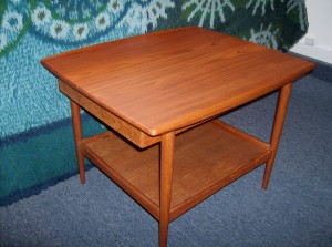 Stunning 2 tier Danish teak end table w/ a sliding drawer under the top that slide from one side to the other - a true beauty- and super high quality - (SOLD)