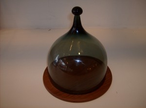 Absolutely stunning Norweigan solid teak cheese board w/a beautiful steel blue glass dome - (SOLD)