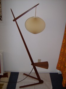 Killer 1960's teak floor lamp w/small table and a Le Klint shade - clear a spot for this beauty - (SOLD)