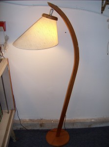 Killer Mid-century modern teak arc floor lamp w/original shade - great vintage condition - $250
