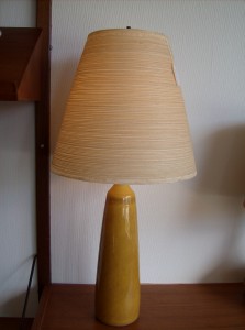 Beautiful original vintage designer Lotte Bostlund ceramic lamp w/the original fiberglass lamp shade - (SOLD)