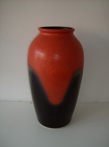 Delicious West German vase - it stands 17" high - the orangey red glaze is stunning - this piece was manufactured by Jasba - (SOLD)