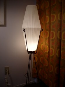 Killer 1950's Atomic floor lamp - tripod metal legs with a ribbed plastic shade - (SOLD)