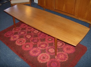 Spectacular 6 foot long Danish teak coffee table with a killer raised lip on the long edges - super quality -  (SOLD)