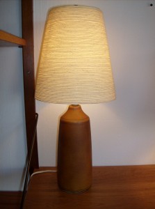 Marvelous early designer Lotte and Gunnar Bostlund ceramic lamp w/original shade - the carmel colour is absolutely gorgeous - (SOLD)