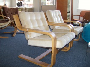 Marvelous vintage bentwood loungers - these chairs have incredible spring action, and are unbelievably comfortable - the cushions could stand a cleaning or reupholstery hence the price - Last chance ONLY (SOLD)